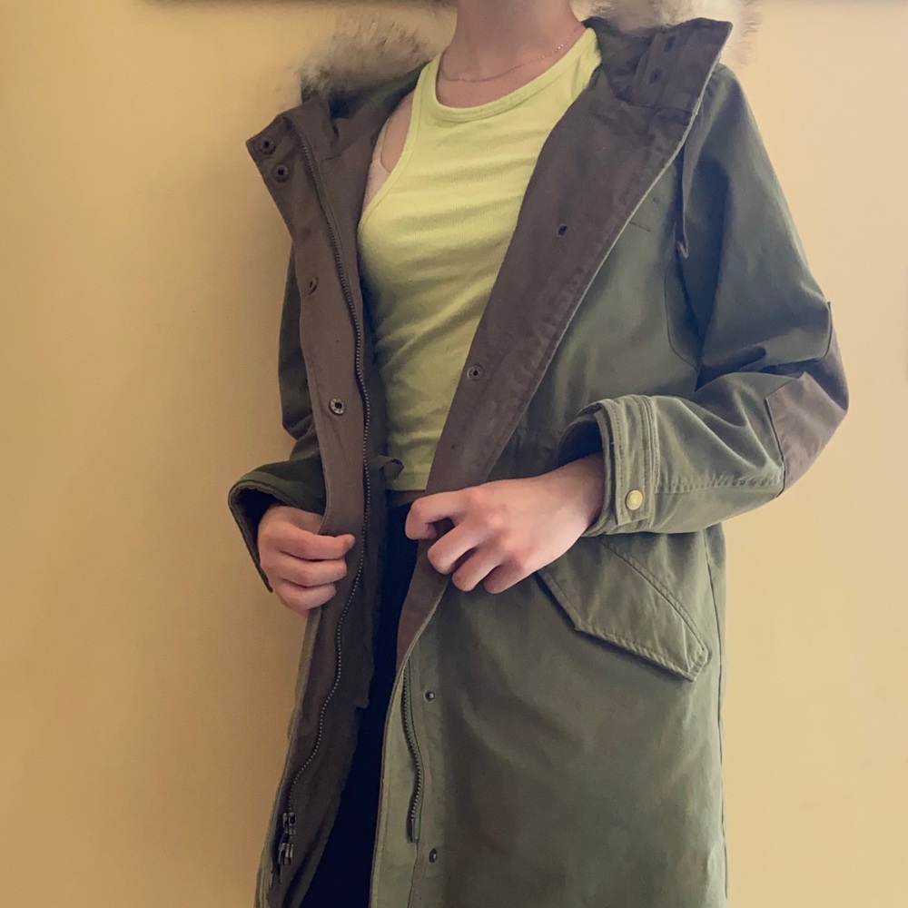 Gap Olive Fur Trench Coat
